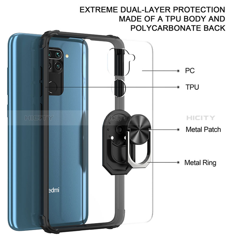 Funda Bumper Silicona y Plastico Mate Carcasa con Magnetico Anillo de dedo Soporte MQ2 para Xiaomi Redmi Note 9