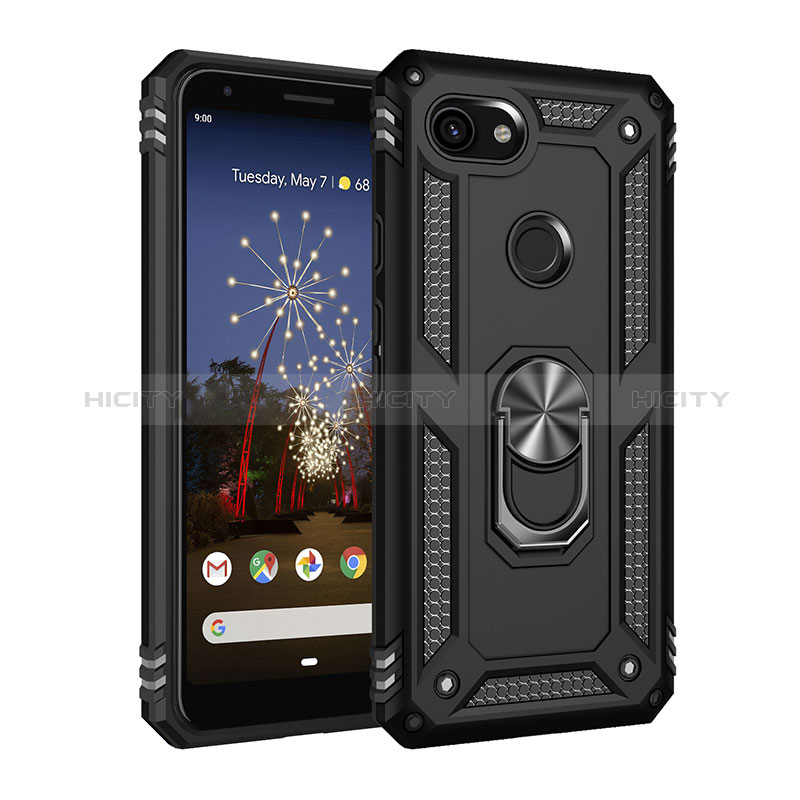 Funda Bumper Silicona y Plastico Mate Carcasa con Magnetico Anillo de dedo Soporte MQ3 para Google Pixel 3a XL Negro