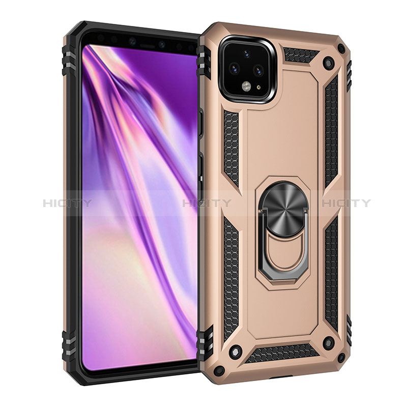 Funda Bumper Silicona y Plastico Mate Carcasa con Magnetico Anillo de dedo Soporte MQ3 para Google Pixel 4 XL Oro