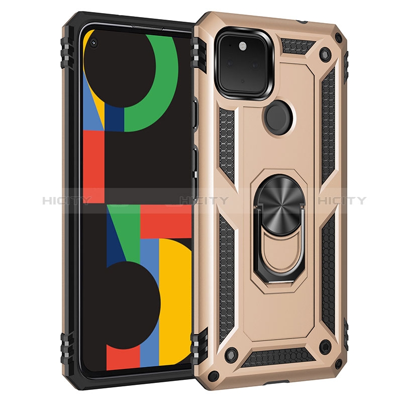 Funda Bumper Silicona y Plastico Mate Carcasa con Magnetico Anillo de dedo Soporte MQ3 para Google Pixel 4a 5G