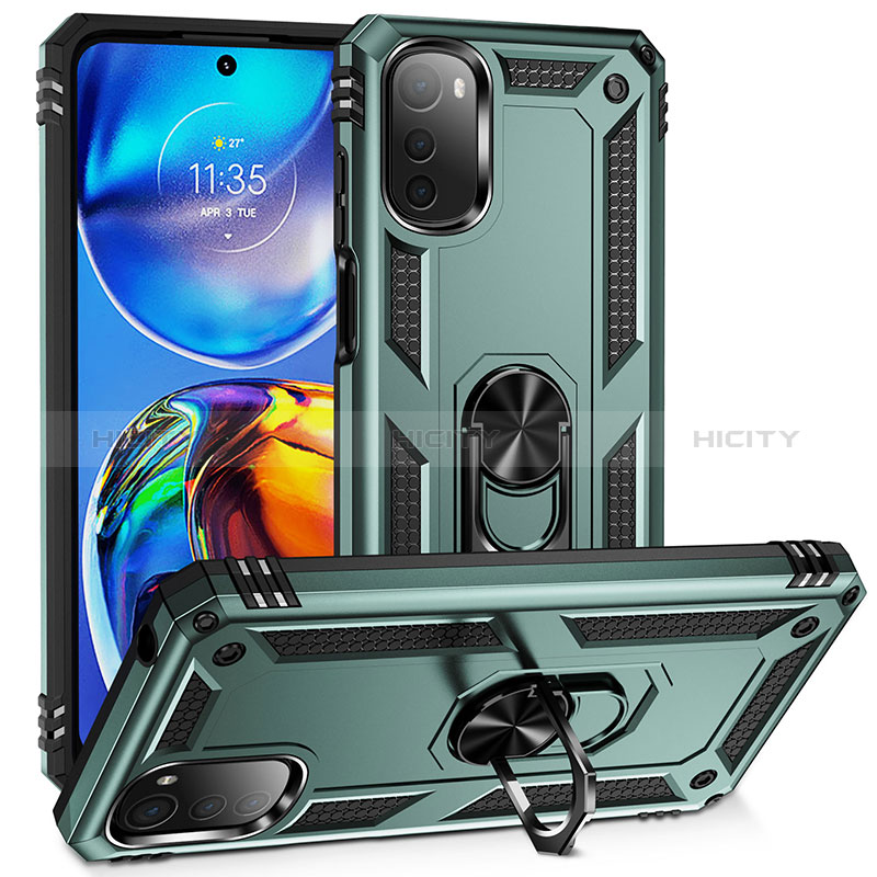 Funda Bumper Silicona y Plastico Mate Carcasa con Magnetico Anillo de dedo Soporte MQ3 para Motorola Moto E32