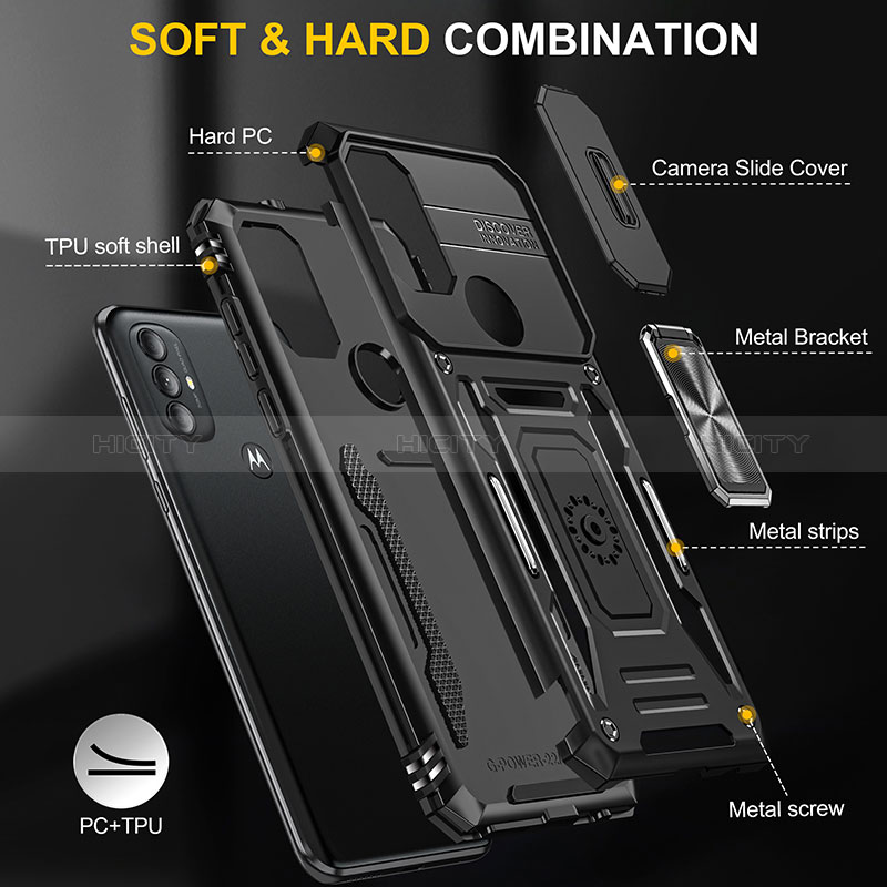 Funda Bumper Silicona y Plastico Mate Carcasa con Magnetico Anillo de dedo Soporte MQ3 para Motorola Moto G Power (2022)