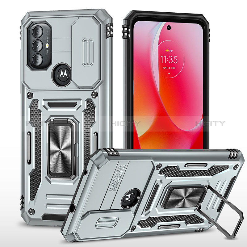 Funda Bumper Silicona y Plastico Mate Carcasa con Magnetico Anillo de dedo Soporte MQ3 para Motorola Moto G Power (2022)