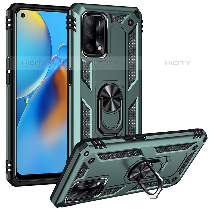 Funda Bumper Silicona y Plastico Mate Carcasa con Magnetico Anillo de dedo Soporte MQ3 para Oppo A74 4G Verde