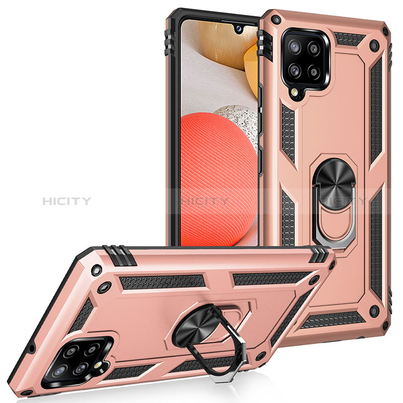 Funda Bumper Silicona y Plastico Mate Carcasa con Magnetico Anillo de dedo Soporte MQ3 para Samsung Galaxy A42 5G Oro Rosa
