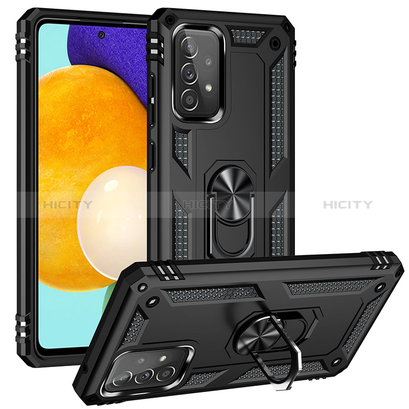 Funda Bumper Silicona y Plastico Mate Carcasa con Magnetico Anillo de dedo Soporte MQ3 para Samsung Galaxy A52s 5G Negro