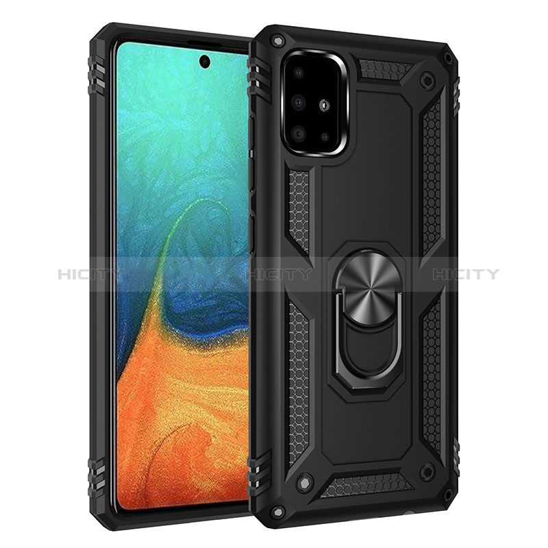 Funda Bumper Silicona y Plastico Mate Carcasa con Magnetico Anillo de dedo Soporte MQ3 para Samsung Galaxy A71 5G Negro