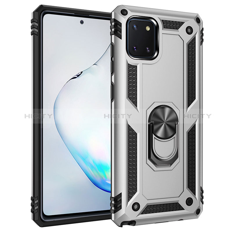 Funda Bumper Silicona y Plastico Mate Carcasa con Magnetico Anillo de dedo Soporte MQ3 para Samsung Galaxy A81 Plata