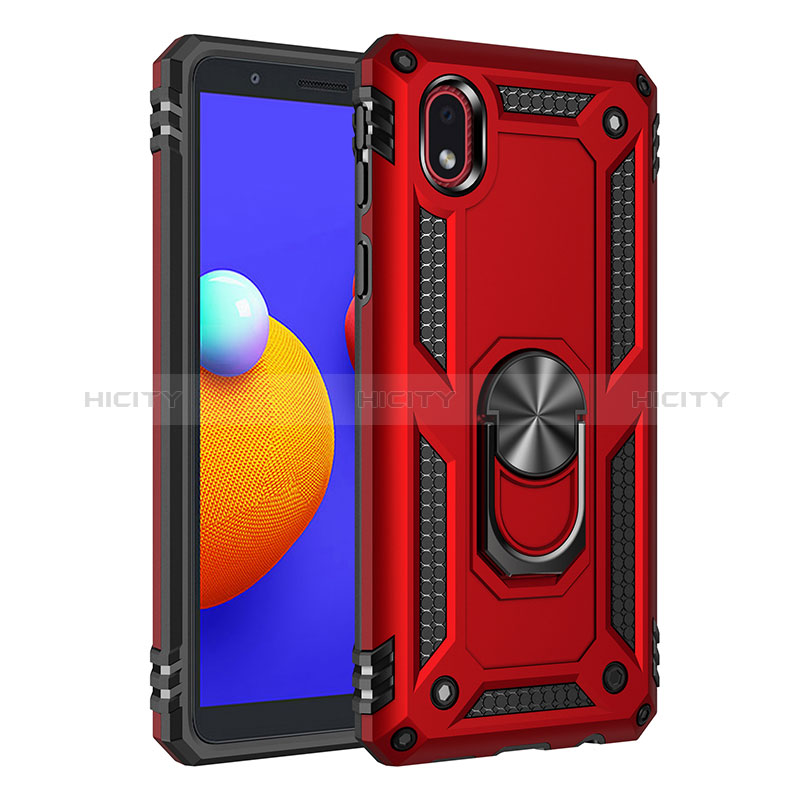 Funda Bumper Silicona y Plastico Mate Carcasa con Magnetico Anillo de dedo Soporte MQ3 para Samsung Galaxy M01 Core Rojo