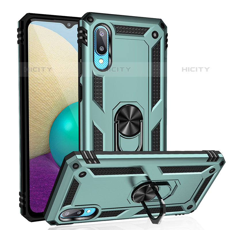 Funda Bumper Silicona y Plastico Mate Carcasa con Magnetico Anillo de dedo Soporte MQ3 para Samsung Galaxy M02