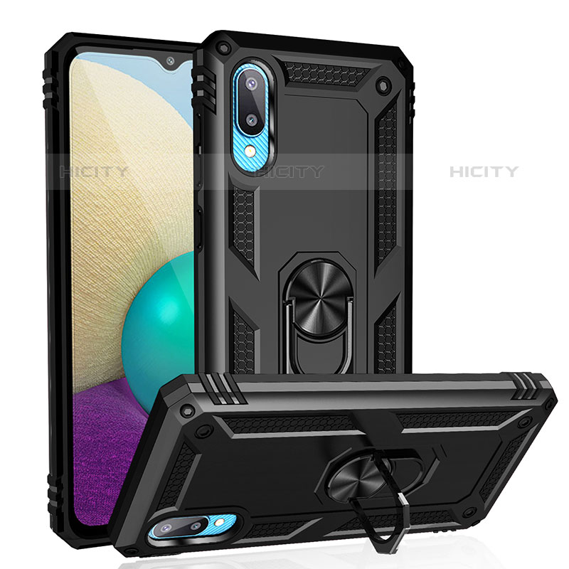 Funda Bumper Silicona y Plastico Mate Carcasa con Magnetico Anillo de dedo Soporte MQ3 para Samsung Galaxy M02