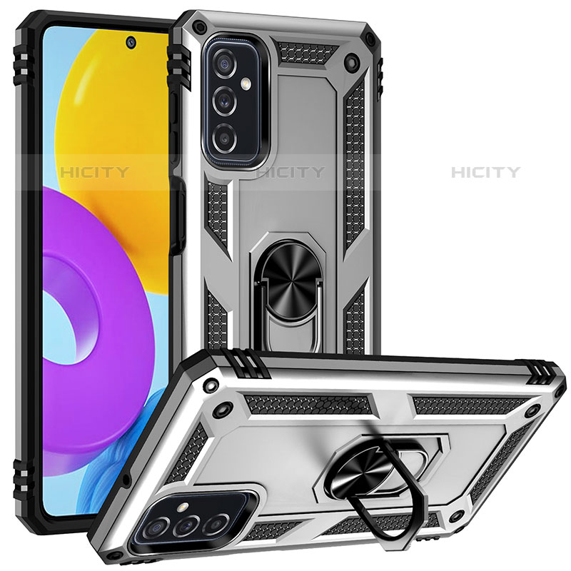 Funda Bumper Silicona y Plastico Mate Carcasa con Magnetico Anillo de dedo Soporte MQ3 para Samsung Galaxy M52 5G Plata