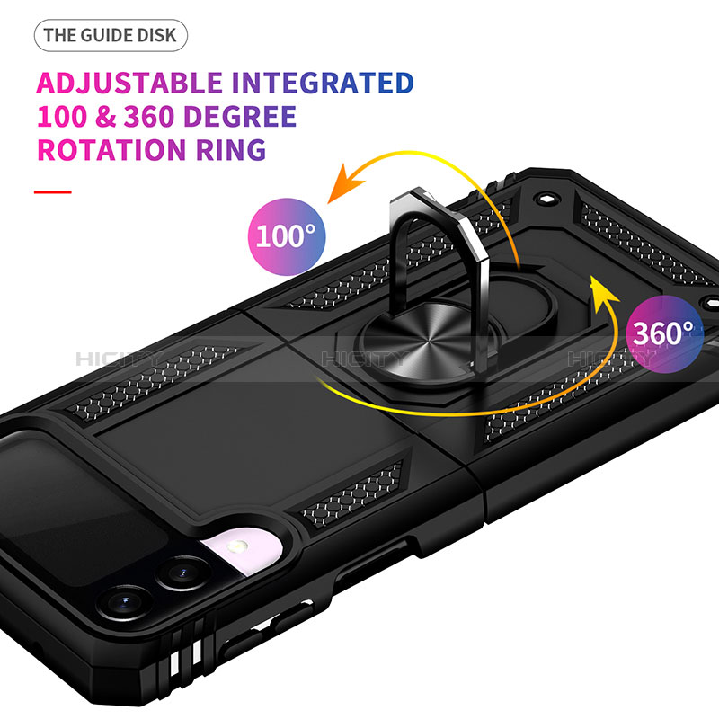 Funda Bumper Silicona y Plastico Mate Carcasa con Magnetico Anillo de dedo Soporte MQ3 para Samsung Galaxy Z Flip3 5G
