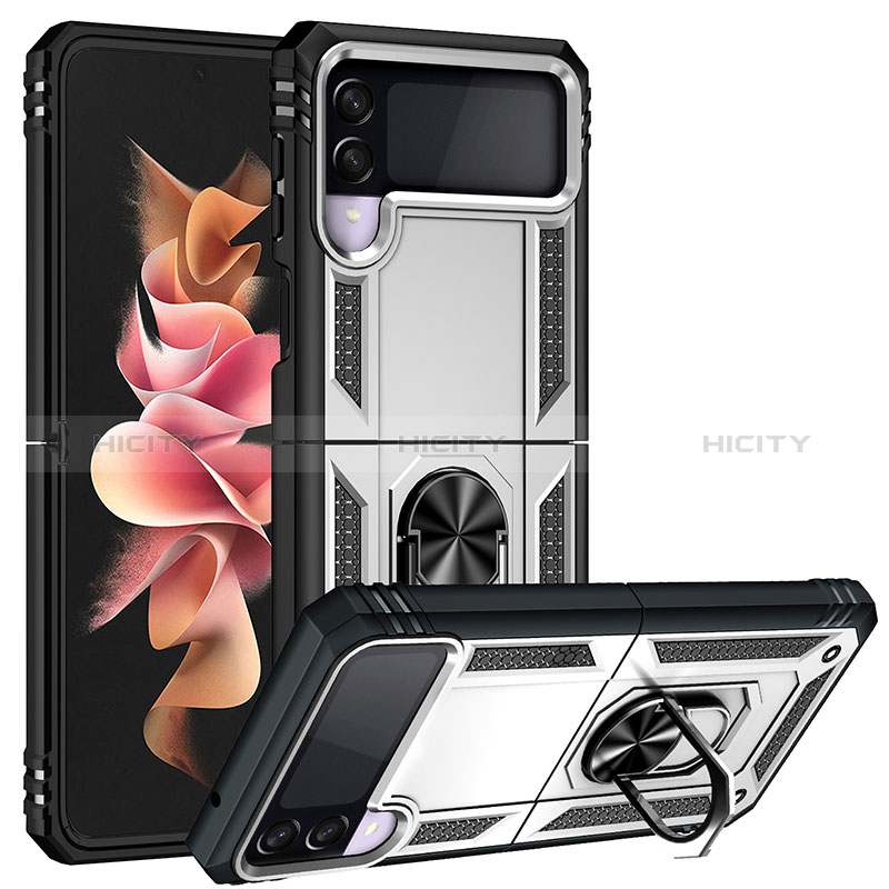 Funda Bumper Silicona y Plastico Mate Carcasa con Magnetico Anillo de dedo Soporte MQ3 para Samsung Galaxy Z Flip3 5G