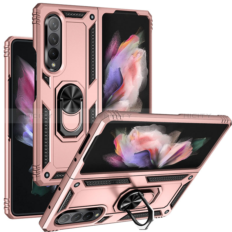 Funda Bumper Silicona y Plastico Mate Carcasa con Magnetico Anillo de dedo Soporte MQ3 para Samsung Galaxy Z Fold3 5G