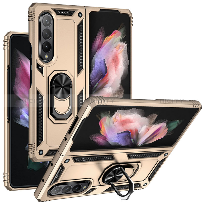 Funda Bumper Silicona y Plastico Mate Carcasa con Magnetico Anillo de dedo Soporte MQ3 para Samsung Galaxy Z Fold3 5G