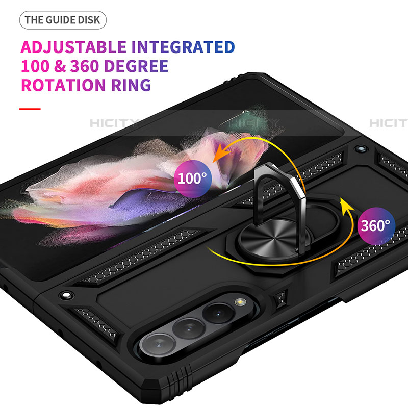 Funda Bumper Silicona y Plastico Mate Carcasa con Magnetico Anillo de dedo Soporte MQ3 para Samsung Galaxy Z Fold4 5G