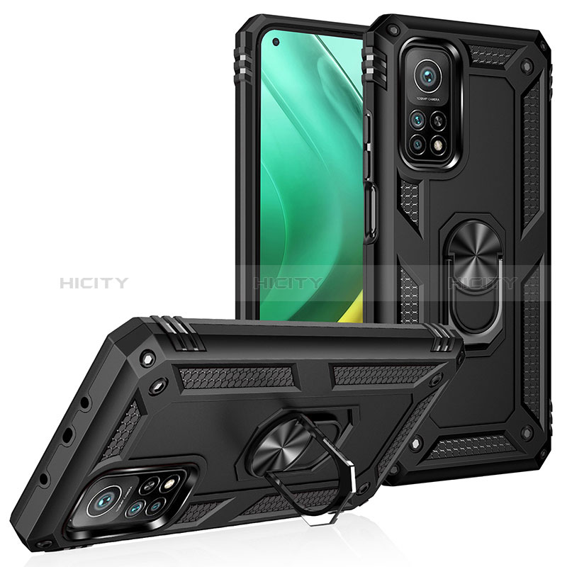 Funda Bumper Silicona y Plastico Mate Carcasa con Magnetico Anillo de dedo Soporte MQ3 para Xiaomi Mi 10T 5G Negro