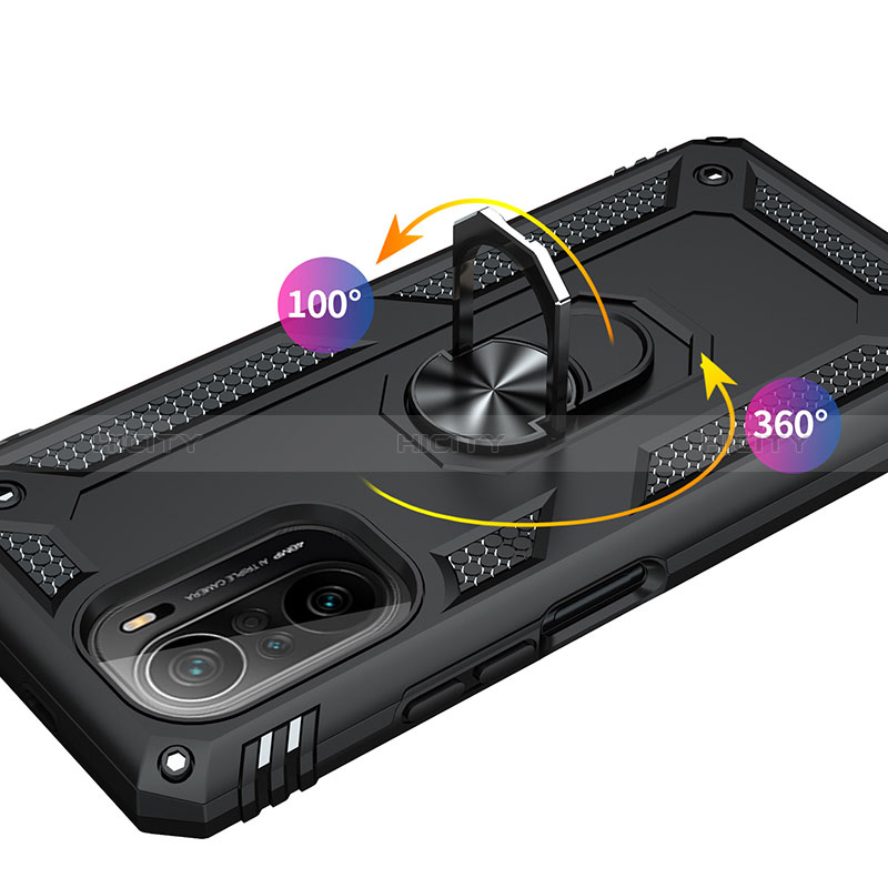 Funda Bumper Silicona y Plastico Mate Carcasa con Magnetico Anillo de dedo Soporte MQ3 para Xiaomi Poco F3 5G
