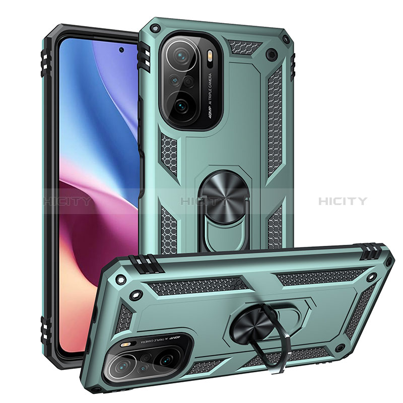 Funda Bumper Silicona y Plastico Mate Carcasa con Magnetico Anillo de dedo Soporte MQ3 para Xiaomi Poco F3 5G