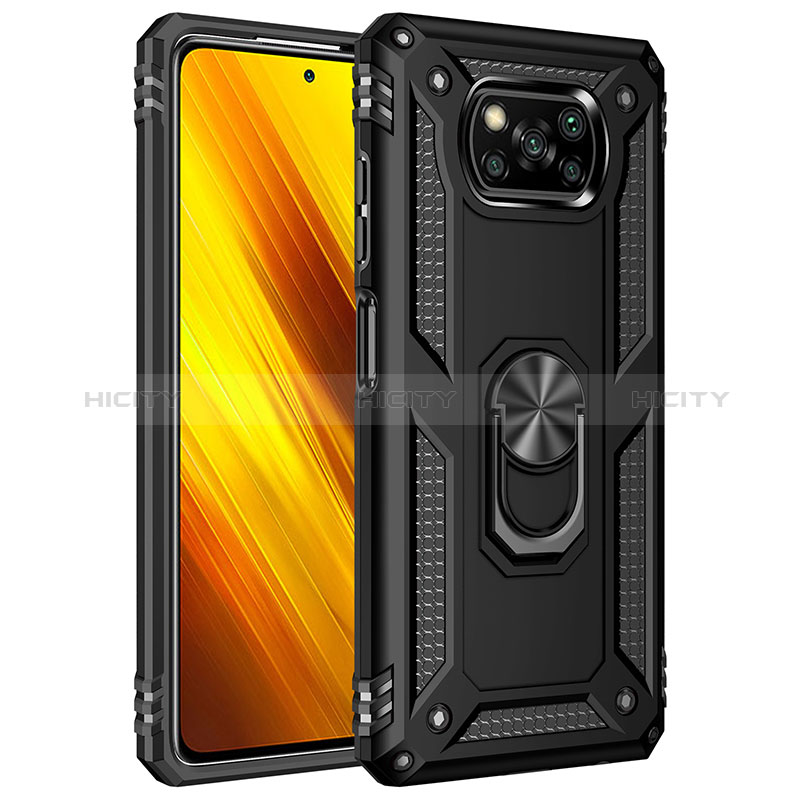 Funda Bumper Silicona y Plastico Mate Carcasa con Magnetico Anillo de dedo Soporte MQ3 para Xiaomi Poco X3 NFC