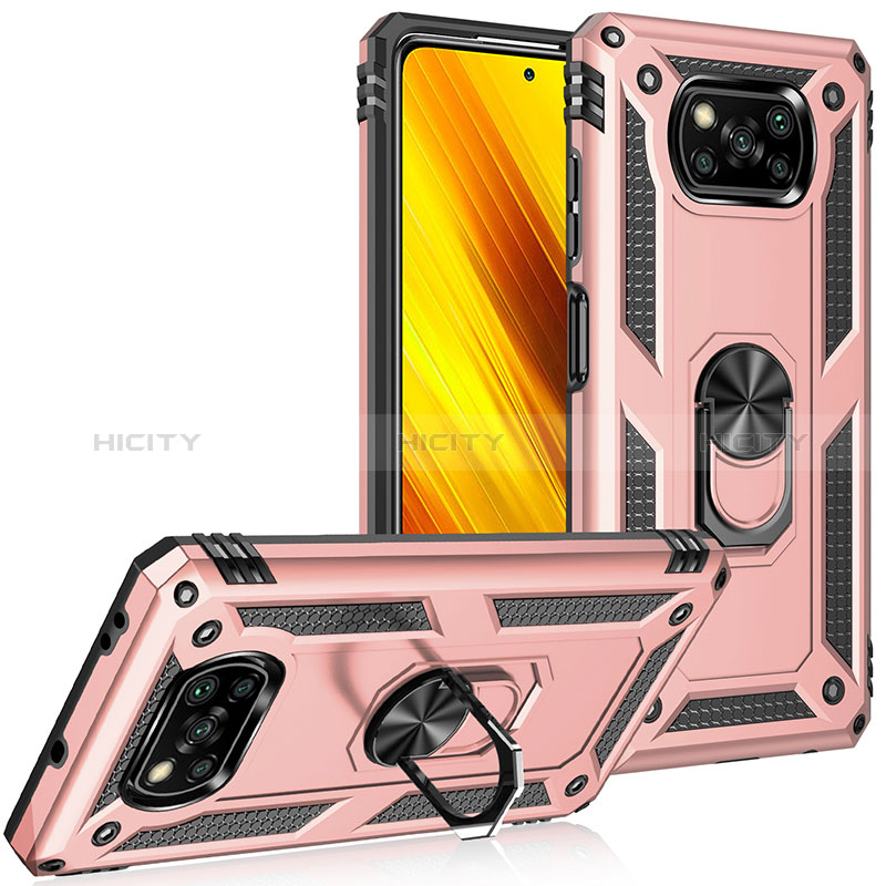 Funda Bumper Silicona y Plastico Mate Carcasa con Magnetico Anillo de dedo Soporte MQ3 para Xiaomi Poco X3 Pro