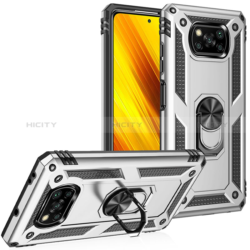 Funda Bumper Silicona y Plastico Mate Carcasa con Magnetico Anillo de dedo Soporte MQ3 para Xiaomi Poco X3 Pro