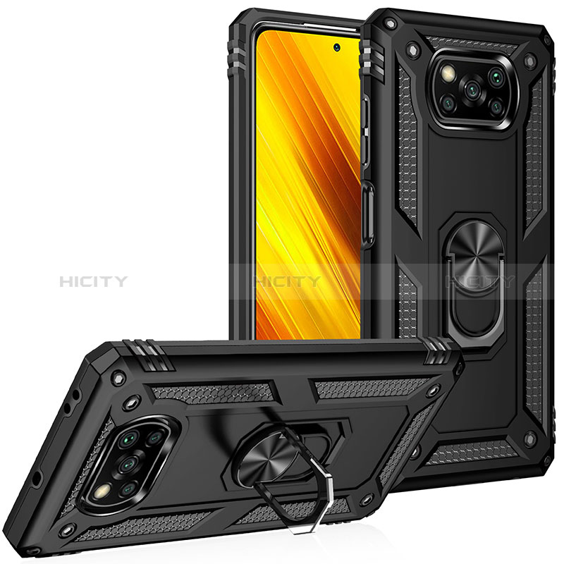 Funda Bumper Silicona y Plastico Mate Carcasa con Magnetico Anillo de dedo Soporte MQ3 para Xiaomi Poco X3 Pro Negro