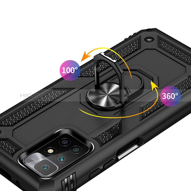 Funda Bumper Silicona y Plastico Mate Carcasa con Magnetico Anillo de dedo Soporte MQ3 para Xiaomi Redmi 10 4G