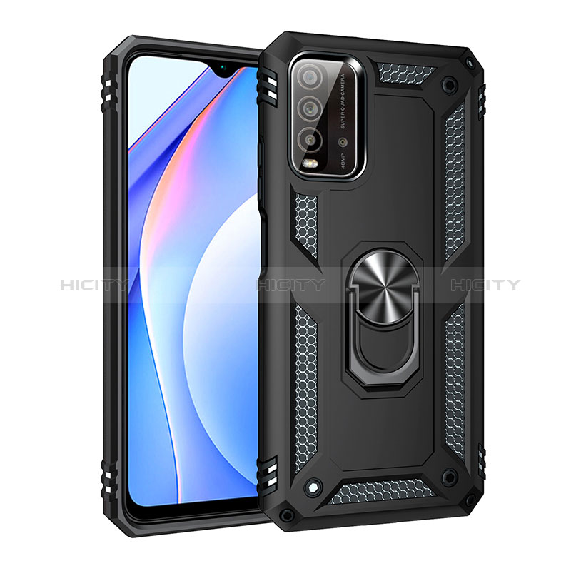 Funda Bumper Silicona y Plastico Mate Carcasa con Magnetico Anillo de dedo Soporte MQ3 para Xiaomi Redmi 9T 4G