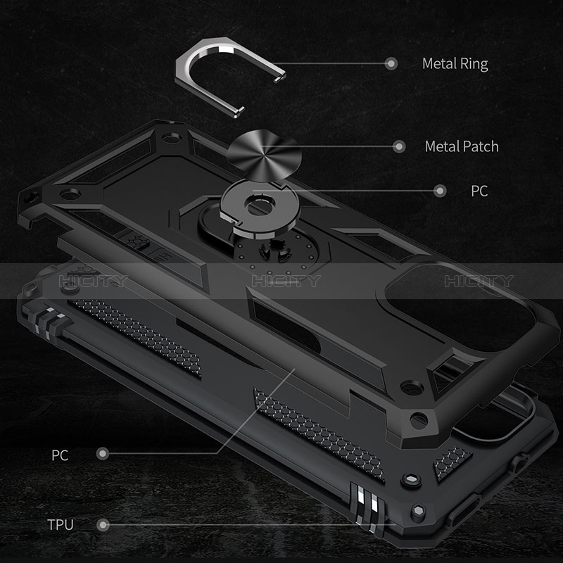 Funda Bumper Silicona y Plastico Mate Carcasa con Magnetico Anillo de dedo Soporte MQ3 para Xiaomi Redmi Note 10 4G