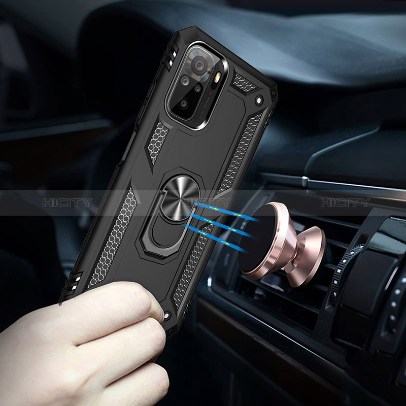 Funda Bumper Silicona y Plastico Mate Carcasa con Magnetico Anillo de dedo Soporte MQ3 para Xiaomi Redmi Note 10 4G