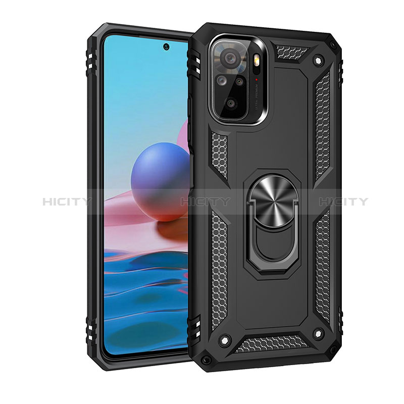 Funda Bumper Silicona y Plastico Mate Carcasa con Magnetico Anillo de dedo Soporte MQ3 para Xiaomi Redmi Note 10 4G