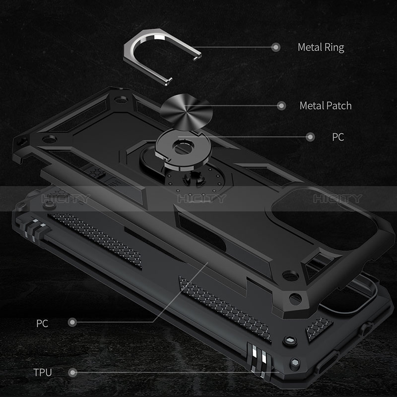 Funda Bumper Silicona y Plastico Mate Carcasa con Magnetico Anillo de dedo Soporte MQ3 para Xiaomi Redmi Note 10 Pro 4G