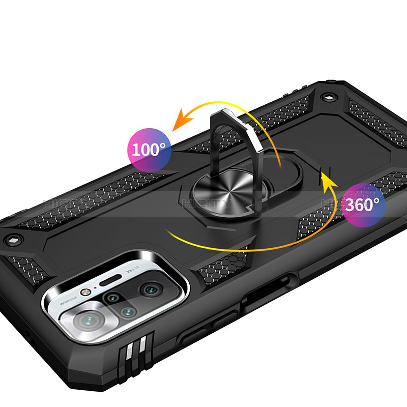 Funda Bumper Silicona y Plastico Mate Carcasa con Magnetico Anillo de dedo Soporte MQ3 para Xiaomi Redmi Note 10 Pro 4G