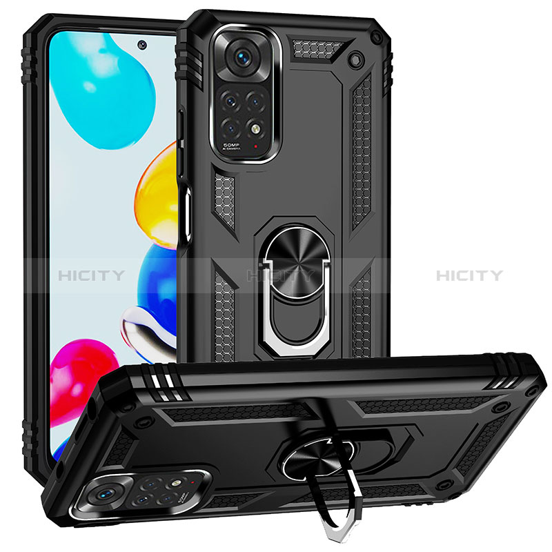 Funda Bumper Silicona y Plastico Mate Carcasa con Magnetico Anillo de dedo Soporte MQ3 para Xiaomi Redmi Note 11 4G (2022)