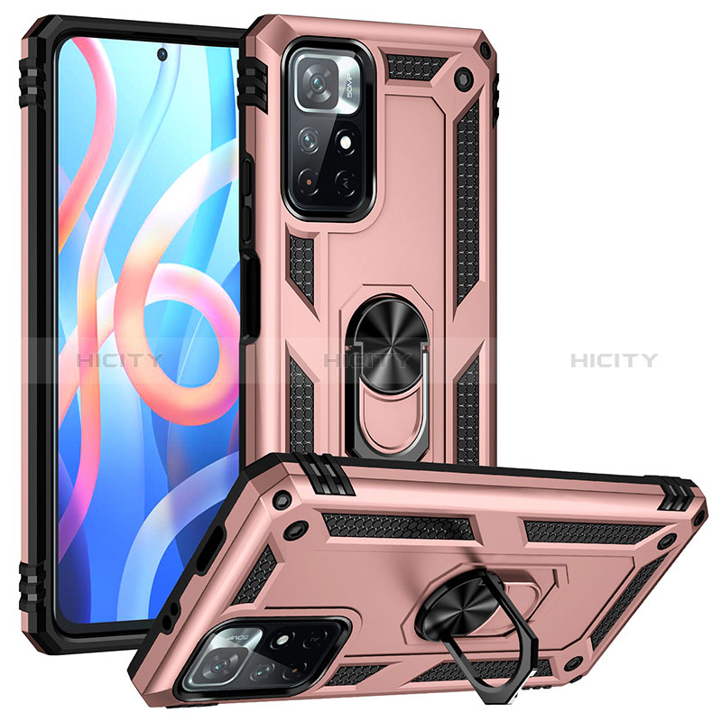 Funda Bumper Silicona y Plastico Mate Carcasa con Magnetico Anillo de dedo Soporte MQ3 para Xiaomi Redmi Note 11 5G