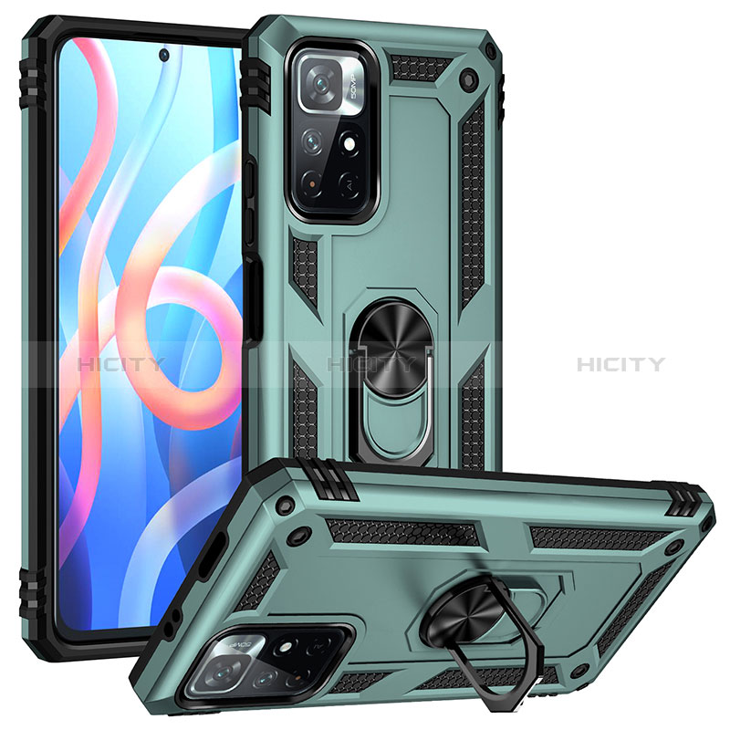 Funda Bumper Silicona y Plastico Mate Carcasa con Magnetico Anillo de dedo Soporte MQ3 para Xiaomi Redmi Note 11 5G