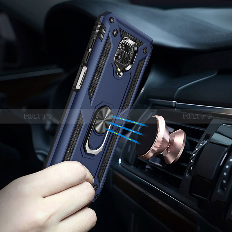 Funda Bumper Silicona y Plastico Mate Carcasa con Magnetico Anillo de dedo Soporte MQ3 para Xiaomi Redmi Note 9 Pro