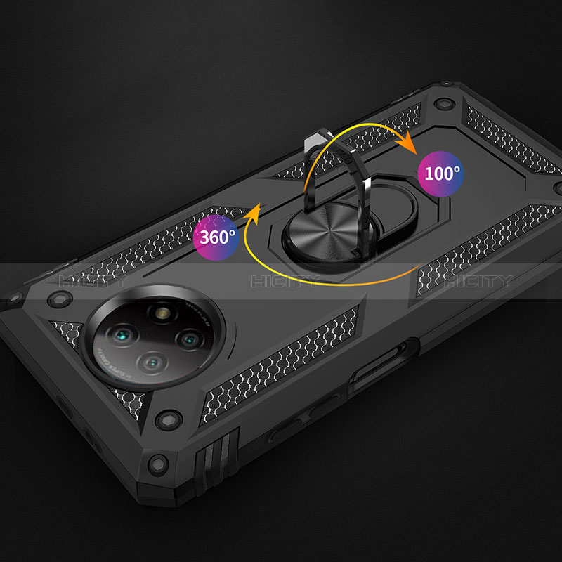 Funda Bumper Silicona y Plastico Mate Carcasa con Magnetico Anillo de dedo Soporte MQ3 para Xiaomi Redmi Note 9T 5G