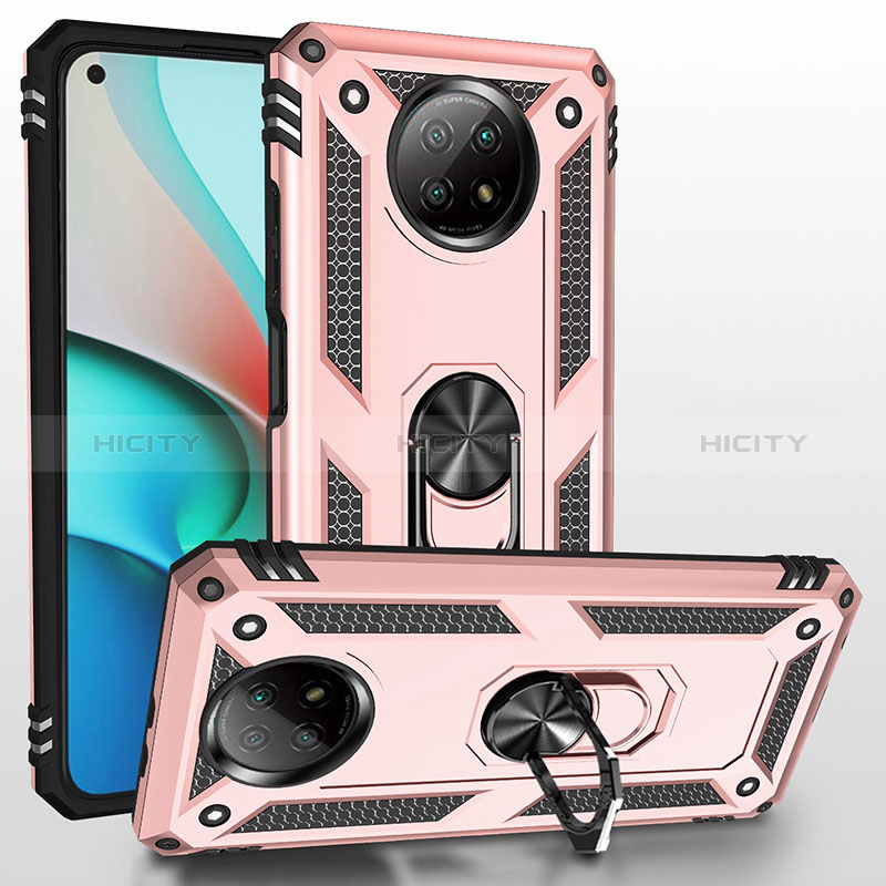 Funda Bumper Silicona y Plastico Mate Carcasa con Magnetico Anillo de dedo Soporte MQ3 para Xiaomi Redmi Note 9T 5G Oro Rosa