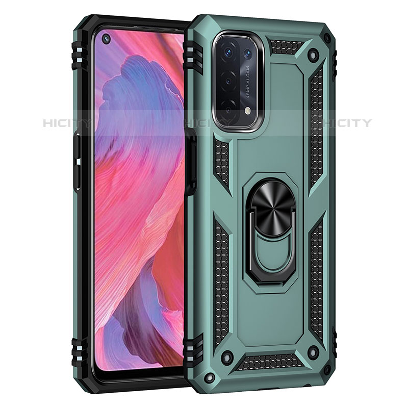 Funda Bumper Silicona y Plastico Mate Carcasa con Magnetico Anillo de dedo Soporte MQ4 para OnePlus Nord N200 5G Verde