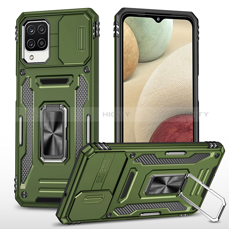 Funda Bumper Silicona y Plastico Mate Carcasa con Magnetico Anillo de dedo Soporte MQ4 para Samsung Galaxy M12 Verde