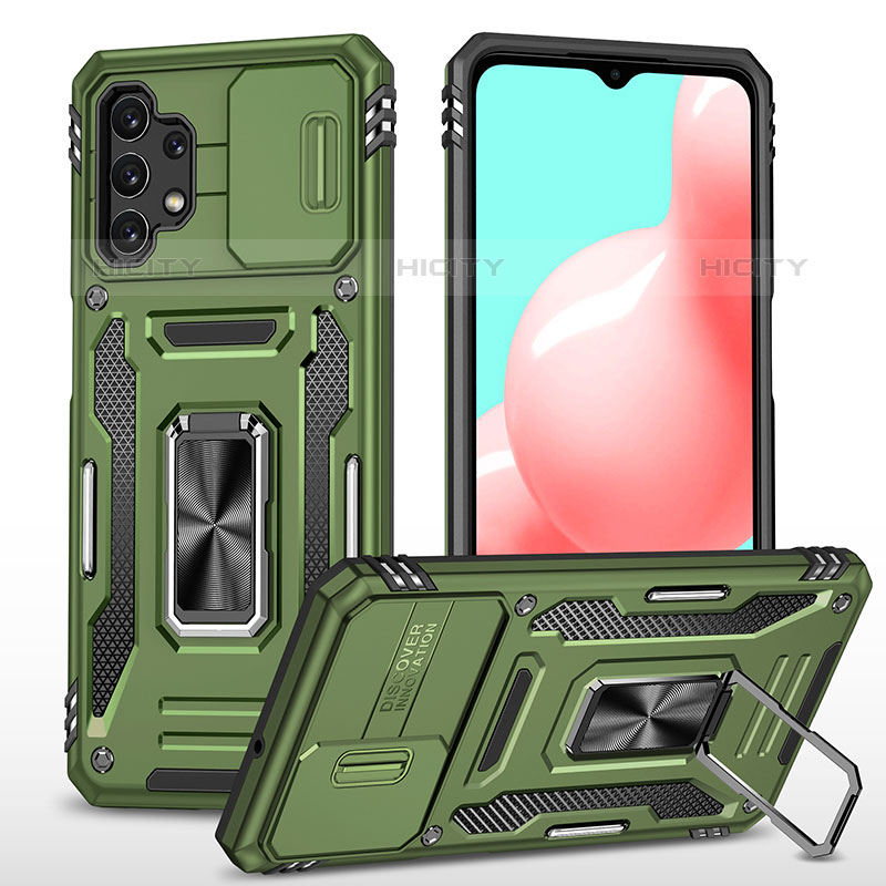 Funda Bumper Silicona y Plastico Mate Carcasa con Magnetico Anillo de dedo Soporte MQ4 para Samsung Galaxy M32 5G Verde