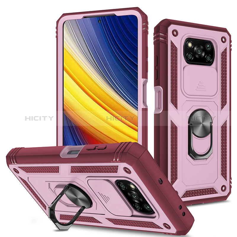 Funda Bumper Silicona y Plastico Mate Carcasa con Magnetico Anillo de dedo Soporte MQ4 para Xiaomi Poco X3 NFC