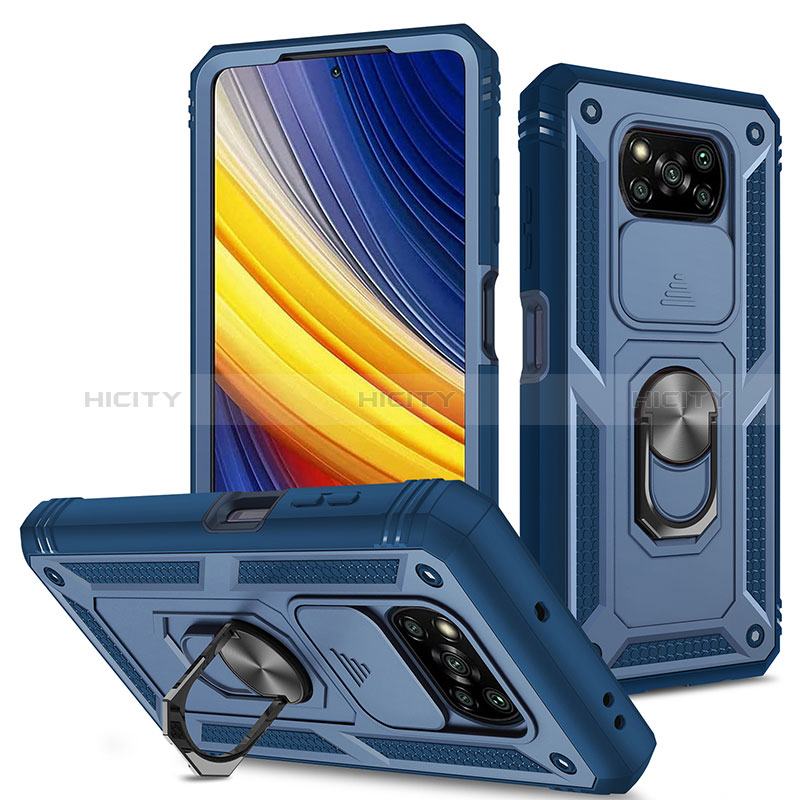 Funda Bumper Silicona y Plastico Mate Carcasa con Magnetico Anillo de dedo Soporte MQ4 para Xiaomi Poco X3 Pro