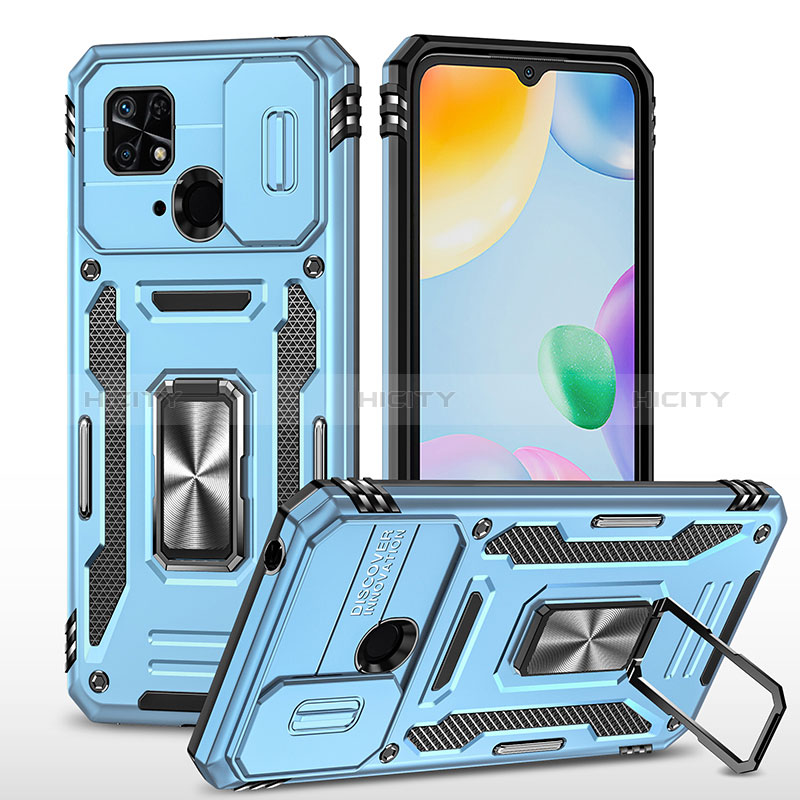 Funda Bumper Silicona y Plastico Mate Carcasa con Magnetico Anillo de dedo Soporte MQ4 para Xiaomi Redmi 10C 4G Azul Cielo