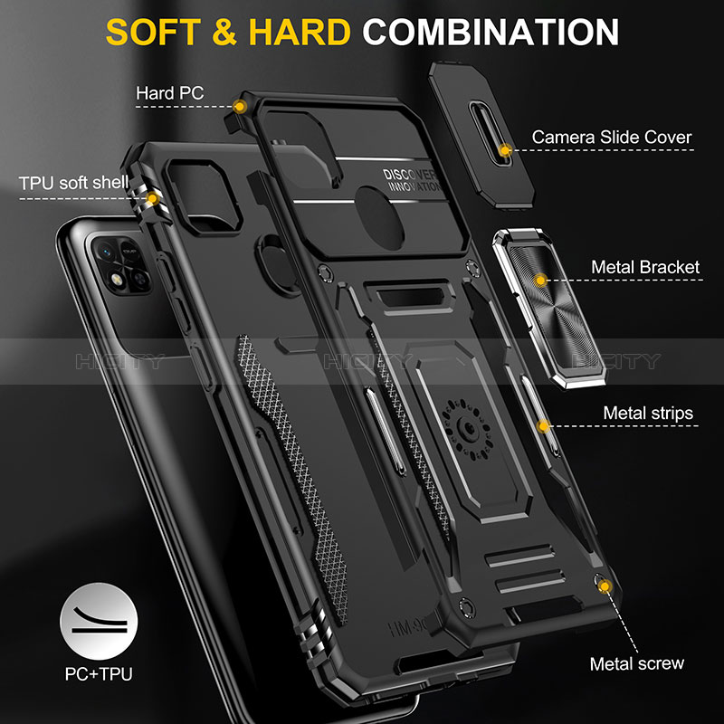 Funda Bumper Silicona y Plastico Mate Carcasa con Magnetico Anillo de dedo Soporte MQ4 para Xiaomi Redmi 9 India