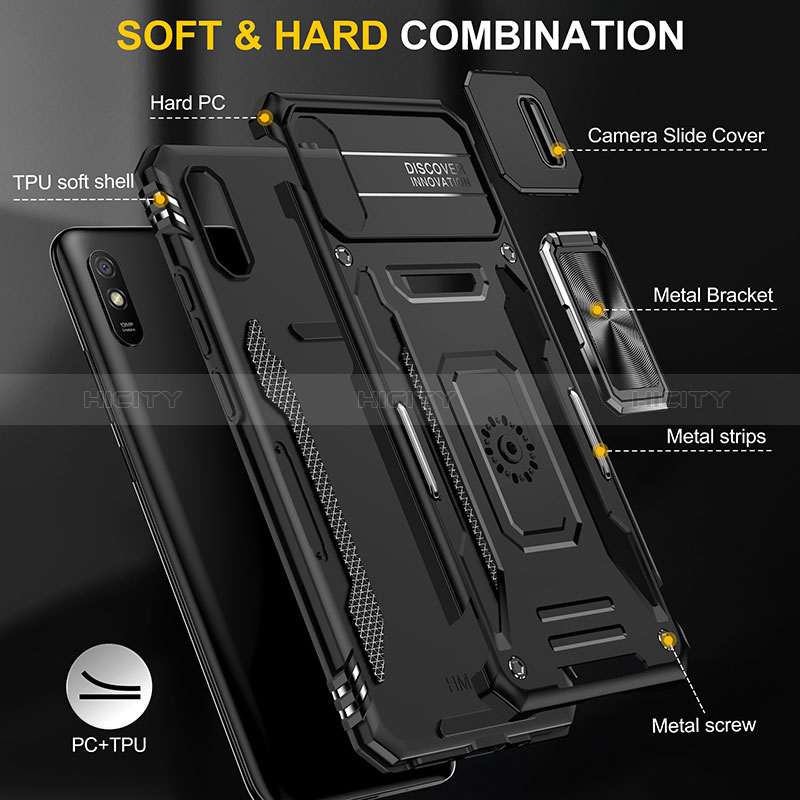 Funda Bumper Silicona y Plastico Mate Carcasa con Magnetico Anillo de dedo Soporte MQ4 para Xiaomi Redmi 9AT