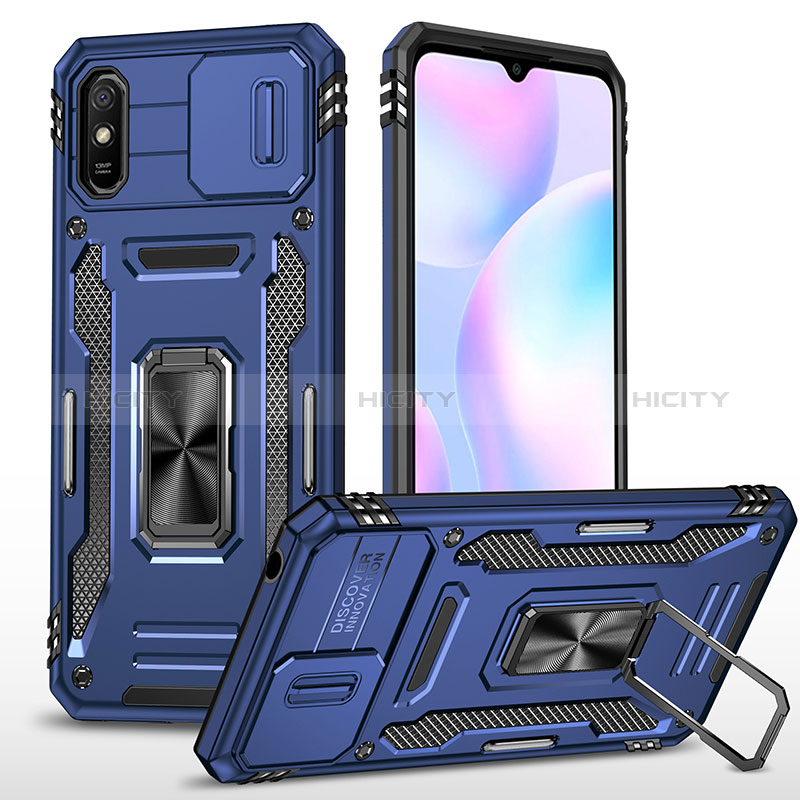 Funda Bumper Silicona y Plastico Mate Carcasa con Magnetico Anillo de dedo Soporte MQ4 para Xiaomi Redmi 9AT